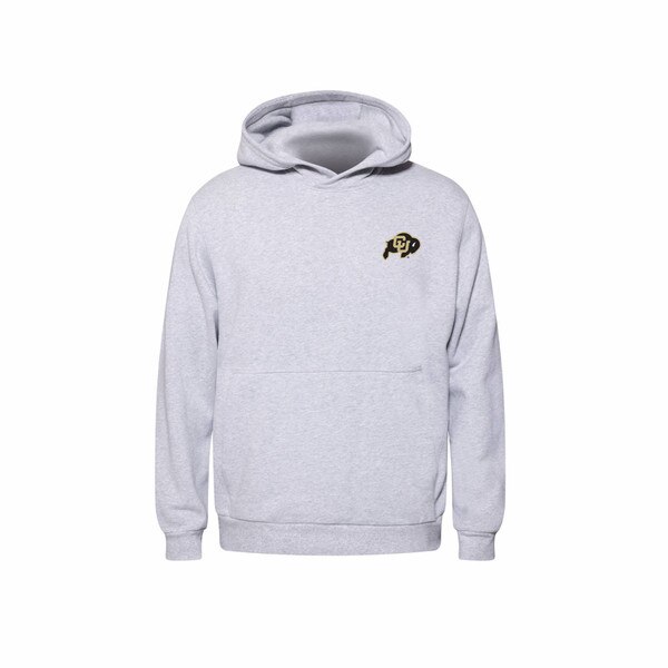 A heather gray lululemon hoodie with C.U buffalo logo and large front pocket.